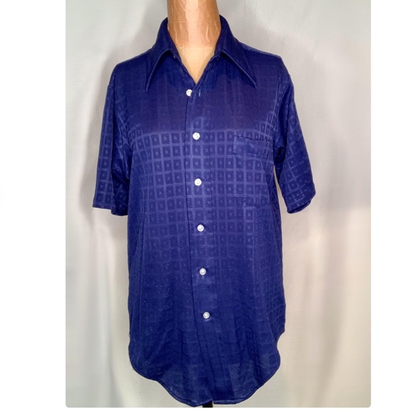 Blue Button Down with Square Pattern - Picture 1 of 2